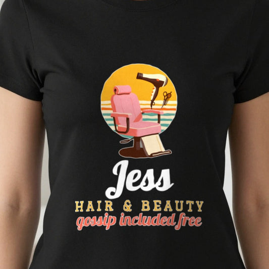 Personalised Hairdresser T-Shirt & Sweatshirt print close-up, our photo