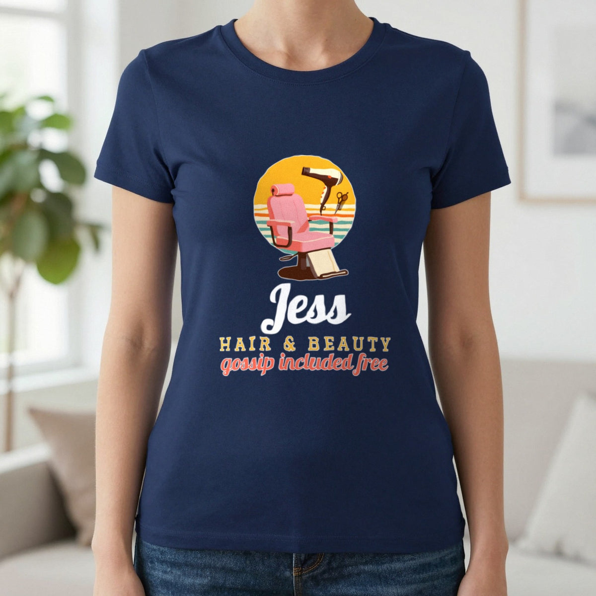 Personalised Hairdresser T-Shirt & Sweatshirt T-Shirt in Navy, worn, our photo