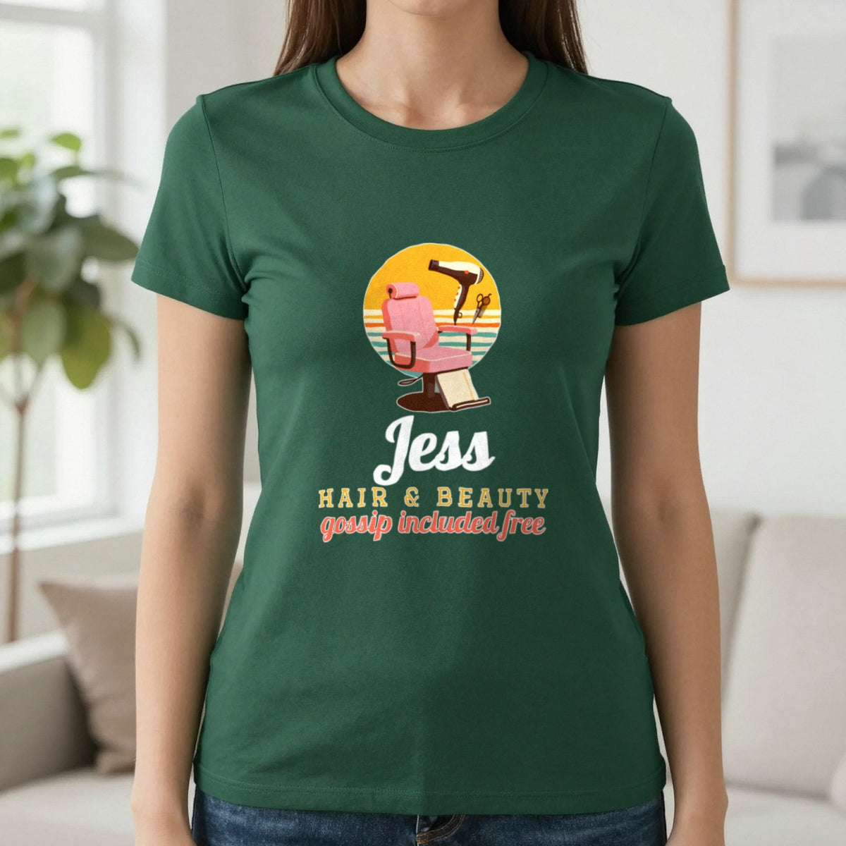 Personalised Hairdresser T-Shirt & Sweatshirt T-Shirt in Forest Green, worn, our photo