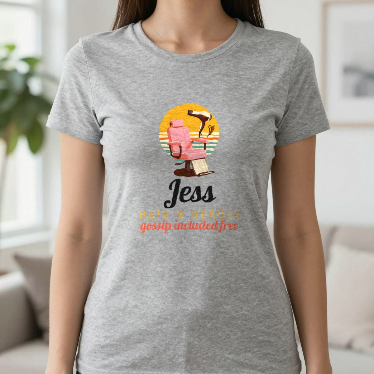Personalised Hairdresser T-Shirt & Sweatshirt T-Shirt in Sport Grey, worn, our photo