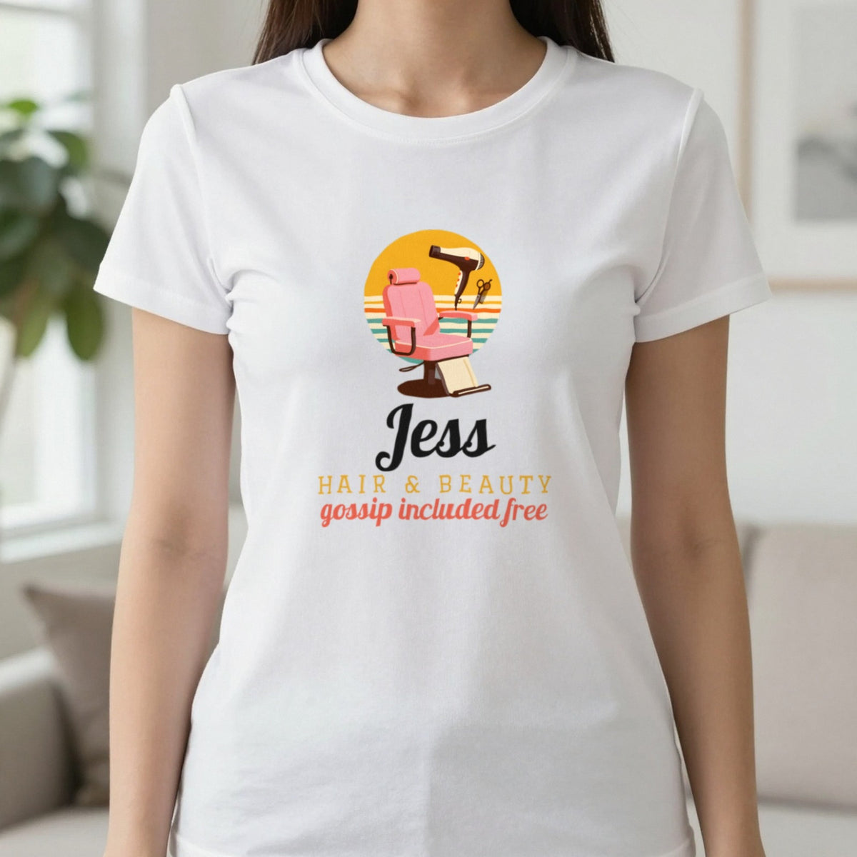 Personalised Hairdresser T-Shirt & Sweatshirt T-Shirt in White, worn, our photo