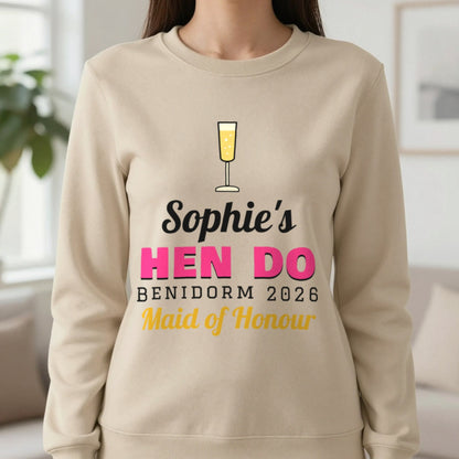 Personalised Hen Do T-Shirts Sweatshirt in Sand, worn, our photo