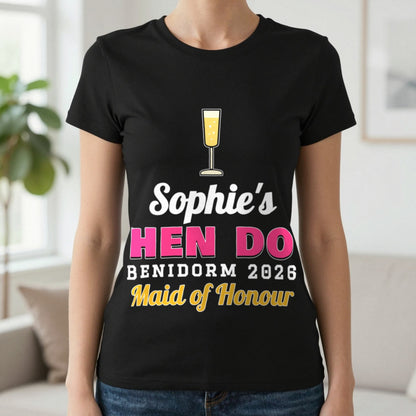 Personalised Hen Do T-Shirts T-Shirt in Black, worn, our photo