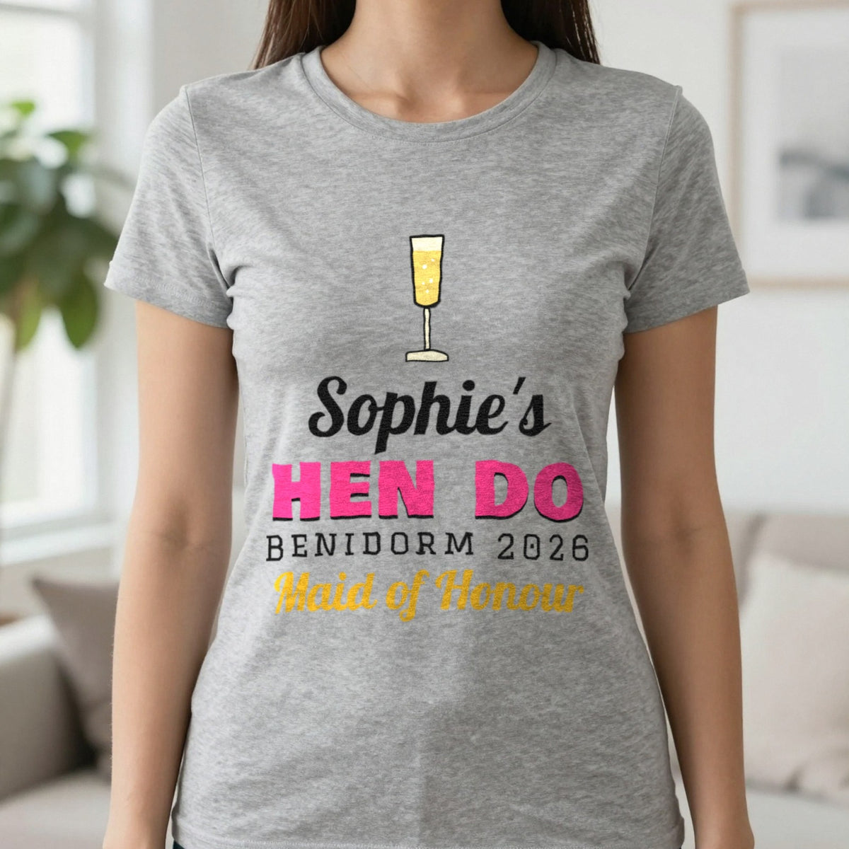 Personalised Hen Do T-Shirts T-Shirt in Sport Grey, worn, our photo
