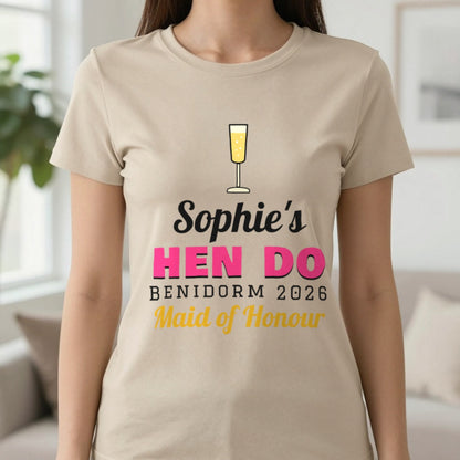 Personalised Hen Do T-Shirts T-Shirt in Sand, worn, our photo