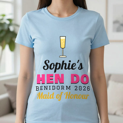 Personalised Hen Do T-Shirts T-Shirt in Light Blue, worn, our photo