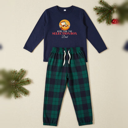 Here For The Selection Box Personalised Christmas Pyjamas, Adult in Navy / Green Tartan, our photo