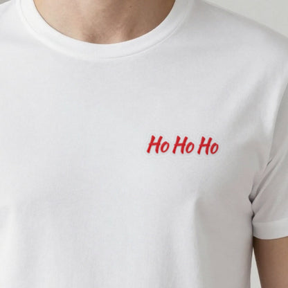 Ho Ho Ho Embroidered Christmas Jumper, adult t-shirt in white, embroidered