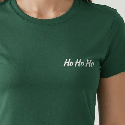 Ho Ho Ho Embroidered Christmas Jumper, adult t-shirt in forest green, embroidered