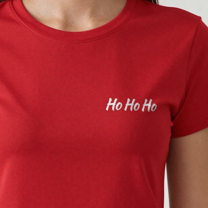 Ho Ho Ho Embroidered Christmas Jumper, adult t-shirt in red, embroidered