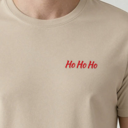 Ho Ho Ho Embroidered Christmas Jumper, adult t-shirt in sand, embroidered