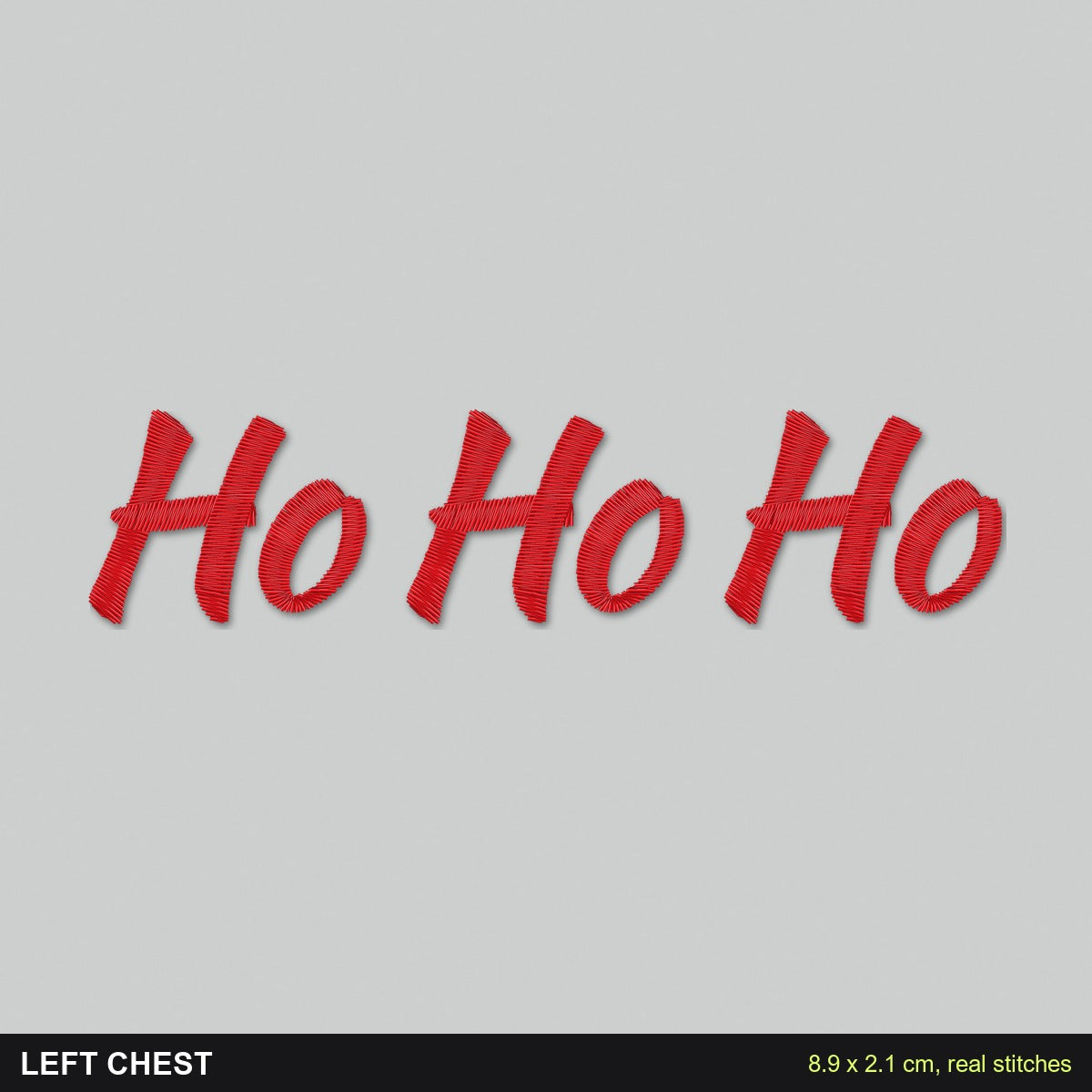 Ho Ho Ho Embroidered Christmas Jumper: close-up of the real stitches with sizes
