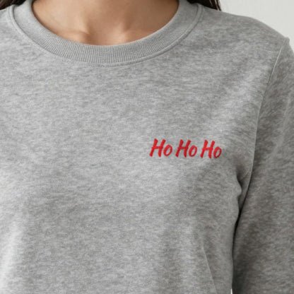Ho Ho Ho Embroidered Christmas Jumper, adult sweatshirt in ash, embroidered