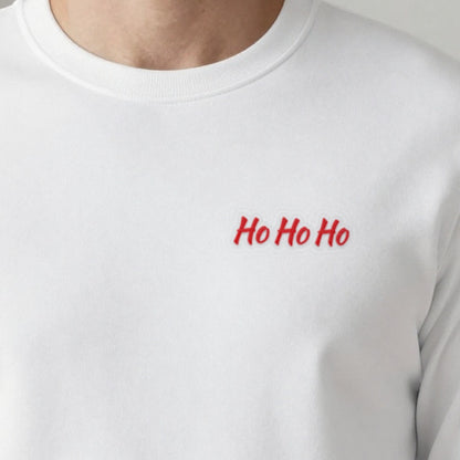 Ho Ho Ho Embroidered Christmas Jumper, adult sweatshirt in white, embroidered