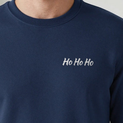 Ho Ho Ho Embroidered Christmas Jumper, adult sweatshirt in navy, embroidered