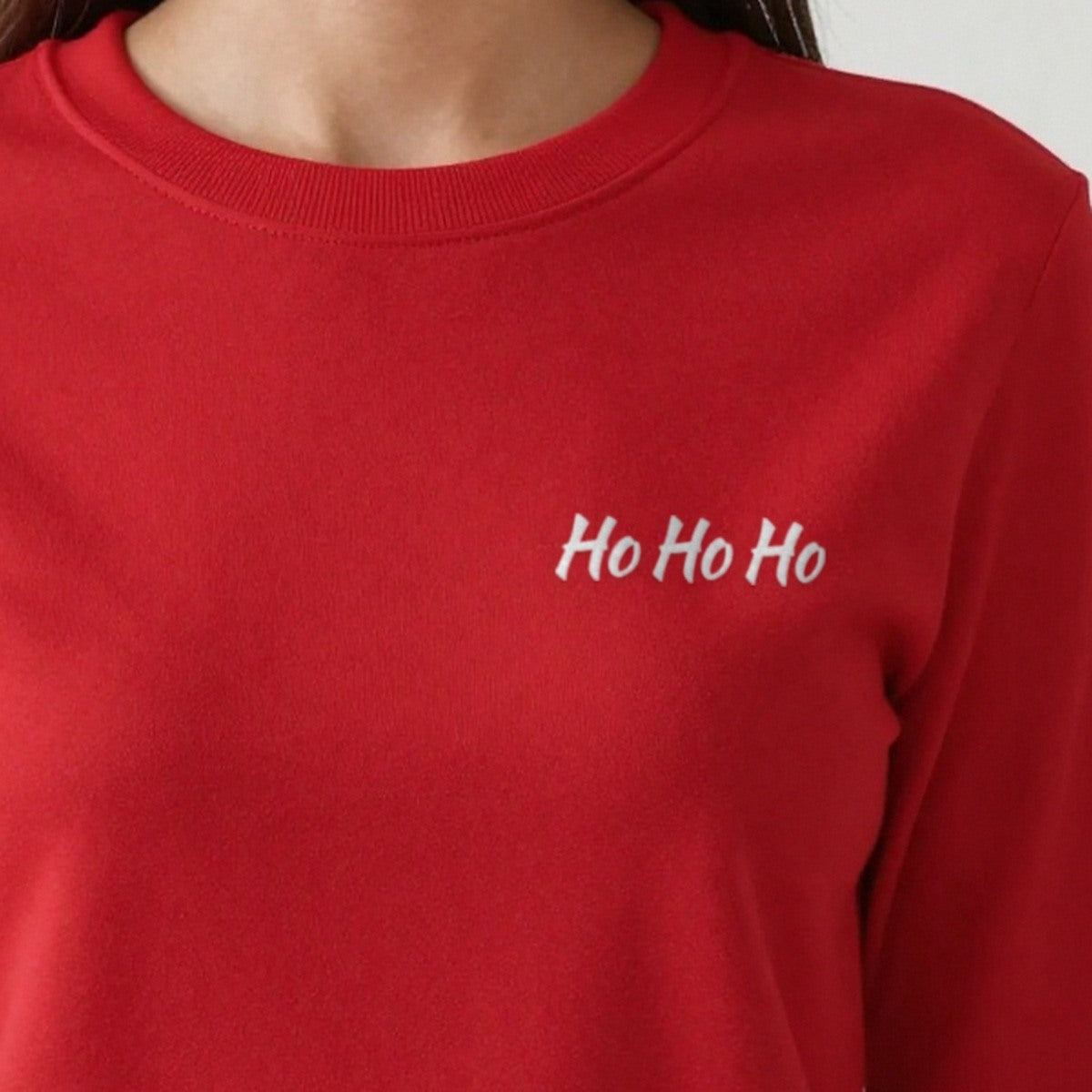 Ho Ho Ho Embroidered Christmas Jumper, adult sweatshirt in red, embroidered