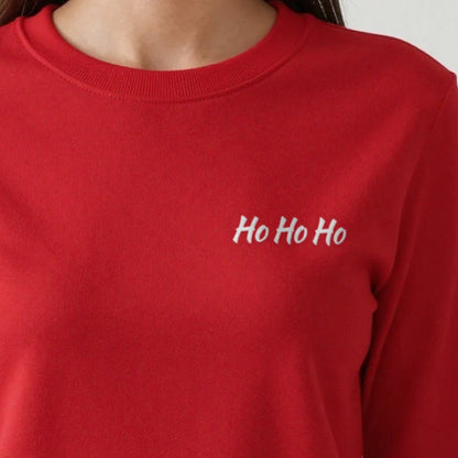 Ho Ho Ho Embroidered Christmas Jumper, adult sweatshirt in red, embroidered