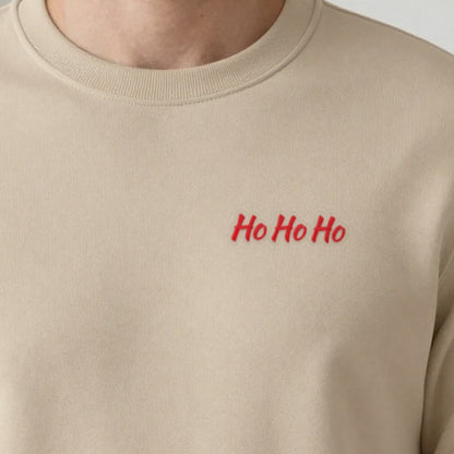 Ho Ho Ho Embroidered Christmas Jumper, adult sweatshirt in sand, embroidered