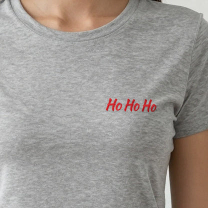 Ho Ho Ho Embroidered Christmas Jumper, adult t-shirt in ash, embroidered