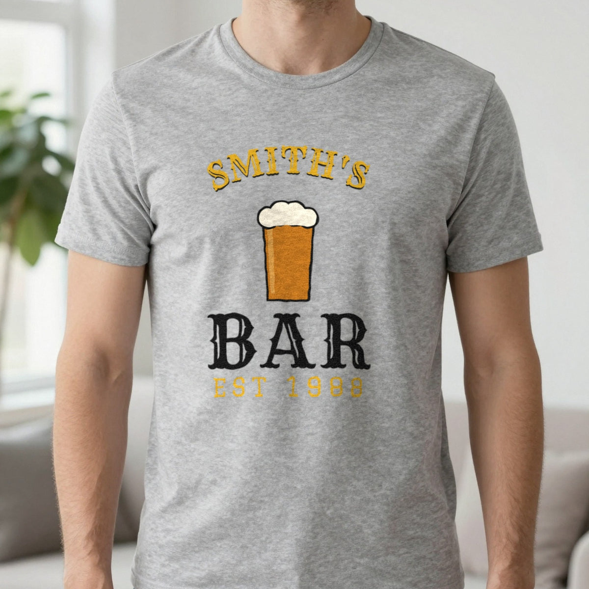 Personalised Home Bar T-Shirt & Sweatshirt T-Shirt in Sport Grey, worn, our photo