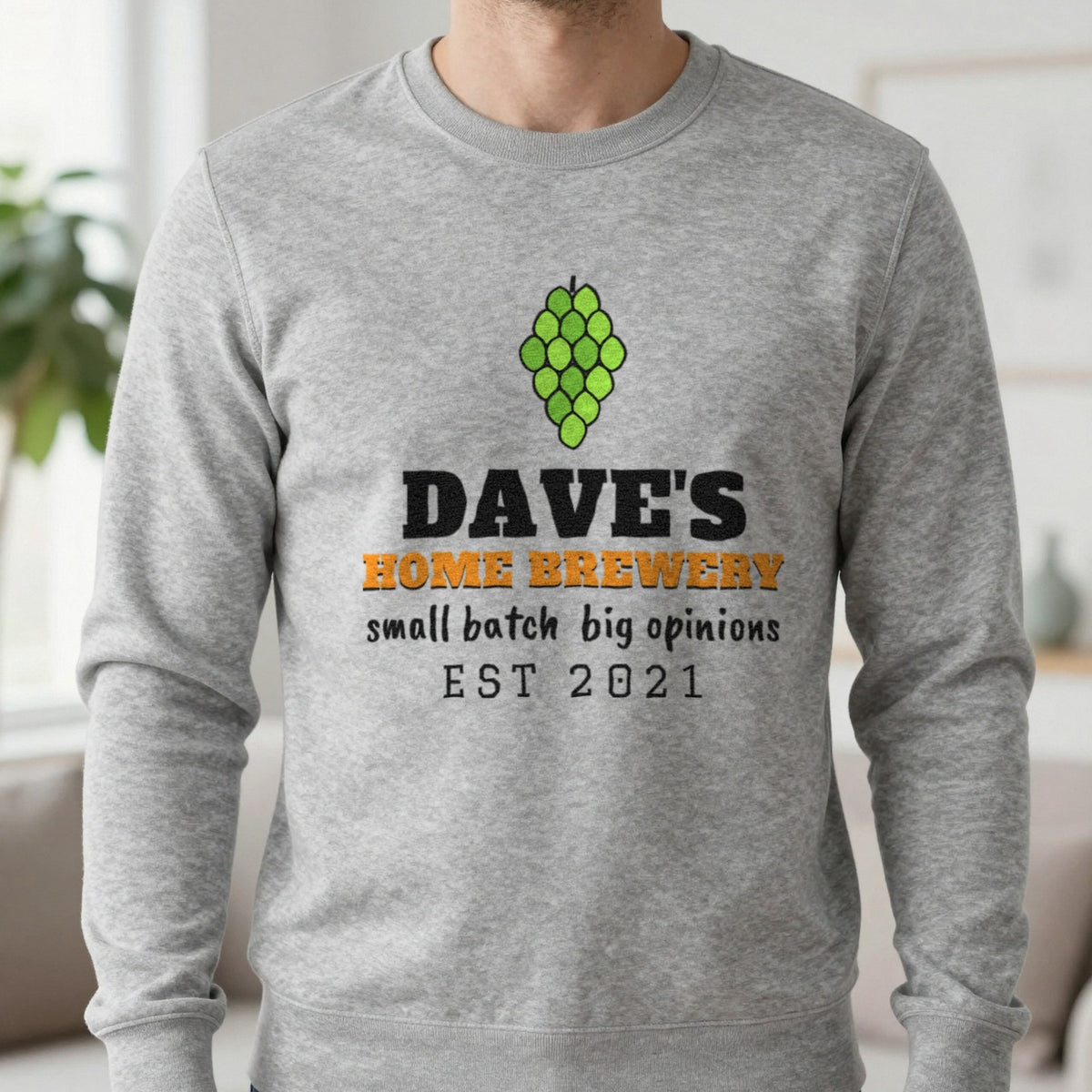 Personalised Home Brewery T-Shirt & Sweatshirt Sweatshirt in Sport Grey, worn, our photo