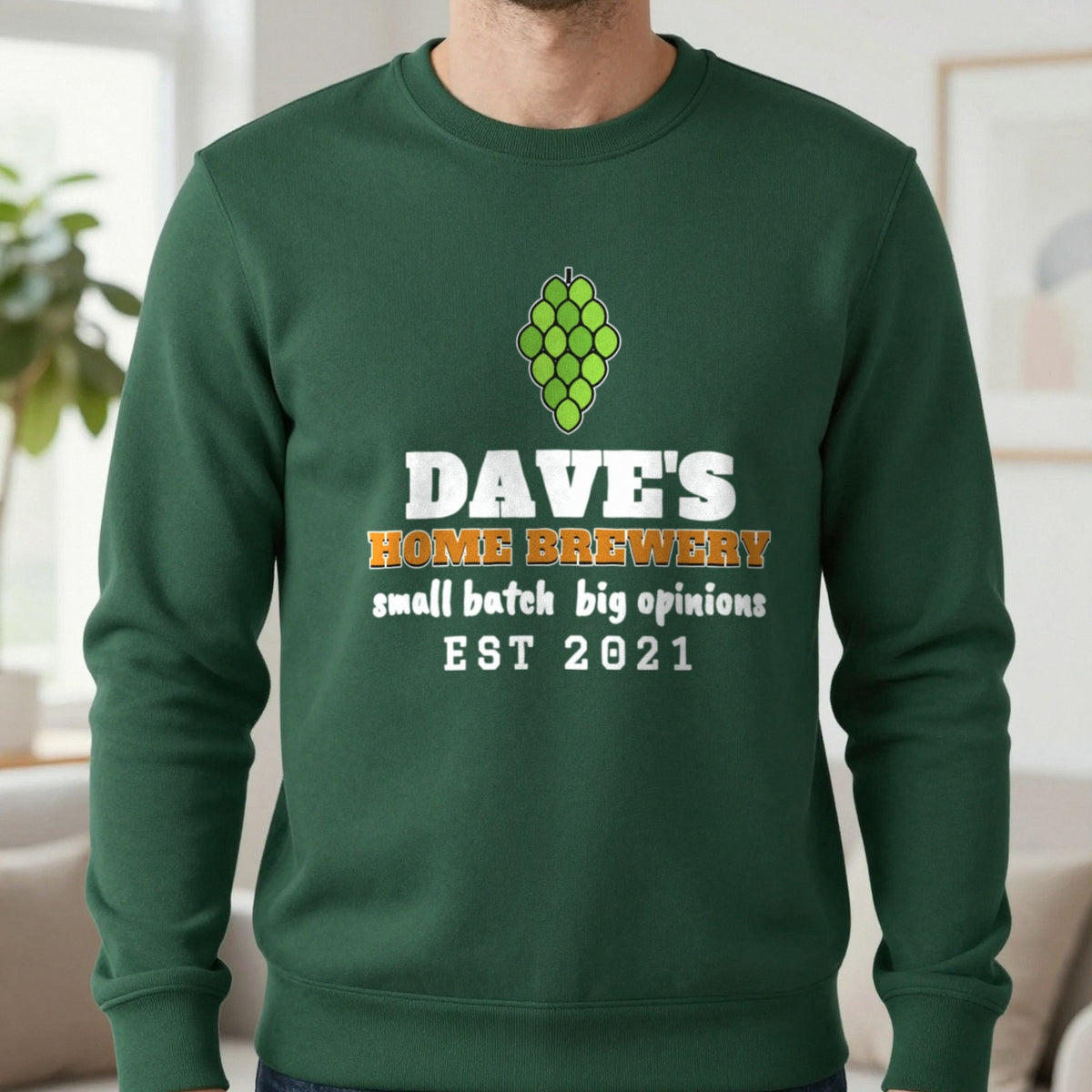 Personalised Home Brewery T-Shirt & Sweatshirt Sweatshirt in Forest Green, worn, our photo