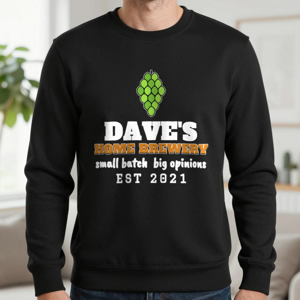 Personalised Home Brewery T-Shirt & Sweatshirt Sweatshirt in Black, worn, our photo