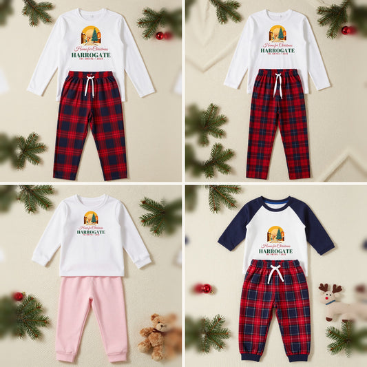 Home For Christmas Town matching family Christmas pyjamas set, each with their own name