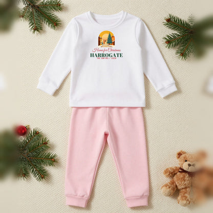 Home For Christmas Personalised Matching Family Christmas Pyjamas Set, Kids in White / Pink, our photo