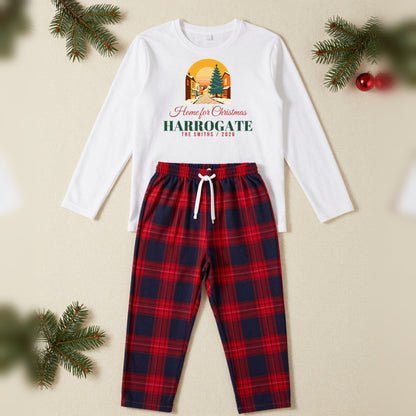Home For Christmas Personalised Matching Family Christmas Pyjamas Set, Adult in White / Red Tartan, our photo