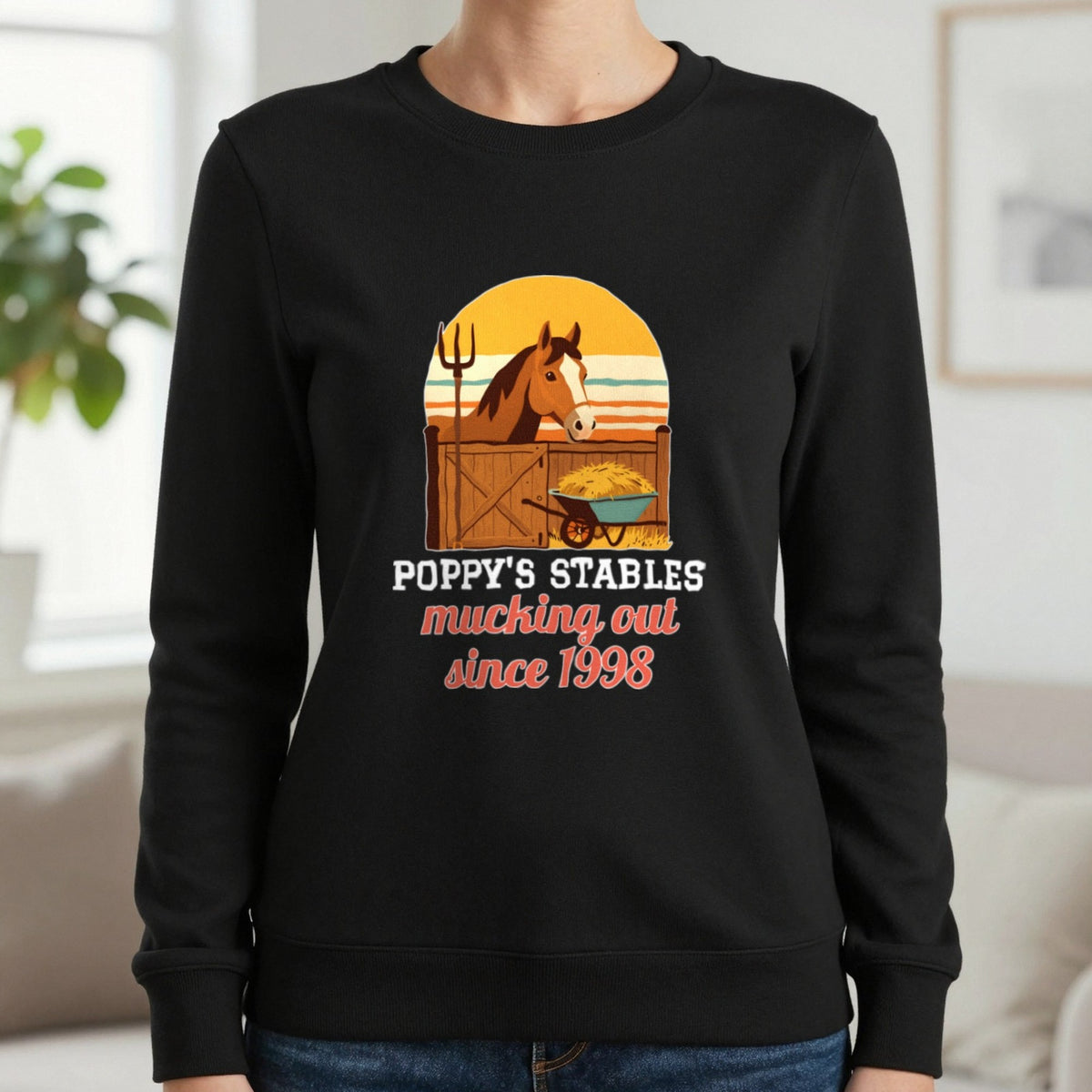 Personalised Stables T-Shirt & Sweatshirt Sweatshirt in Black, worn, our photo