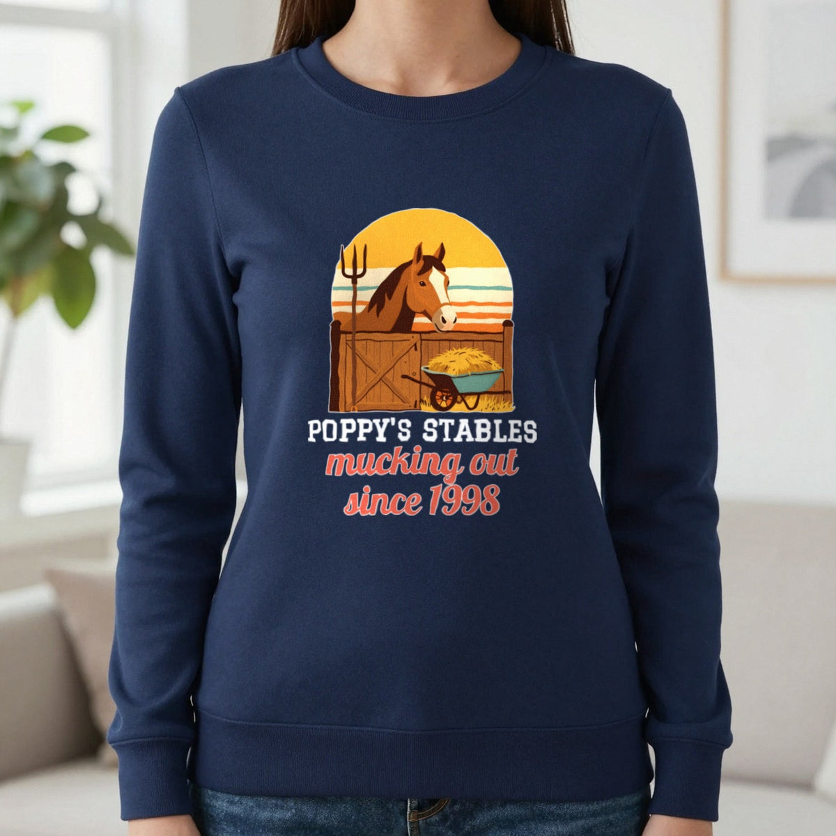 Personalised Stables T-Shirt & Sweatshirt Sweatshirt in Navy, worn, our photo