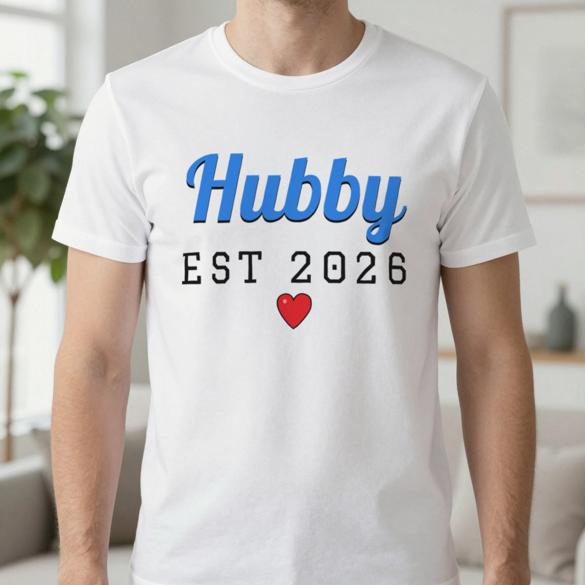 Personalised Hubby Est. T-Shirt T-Shirt in White, worn, our photo