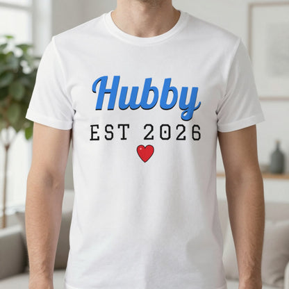 Personalised Hubby Est. T-Shirt T-Shirt in White, worn, our photo