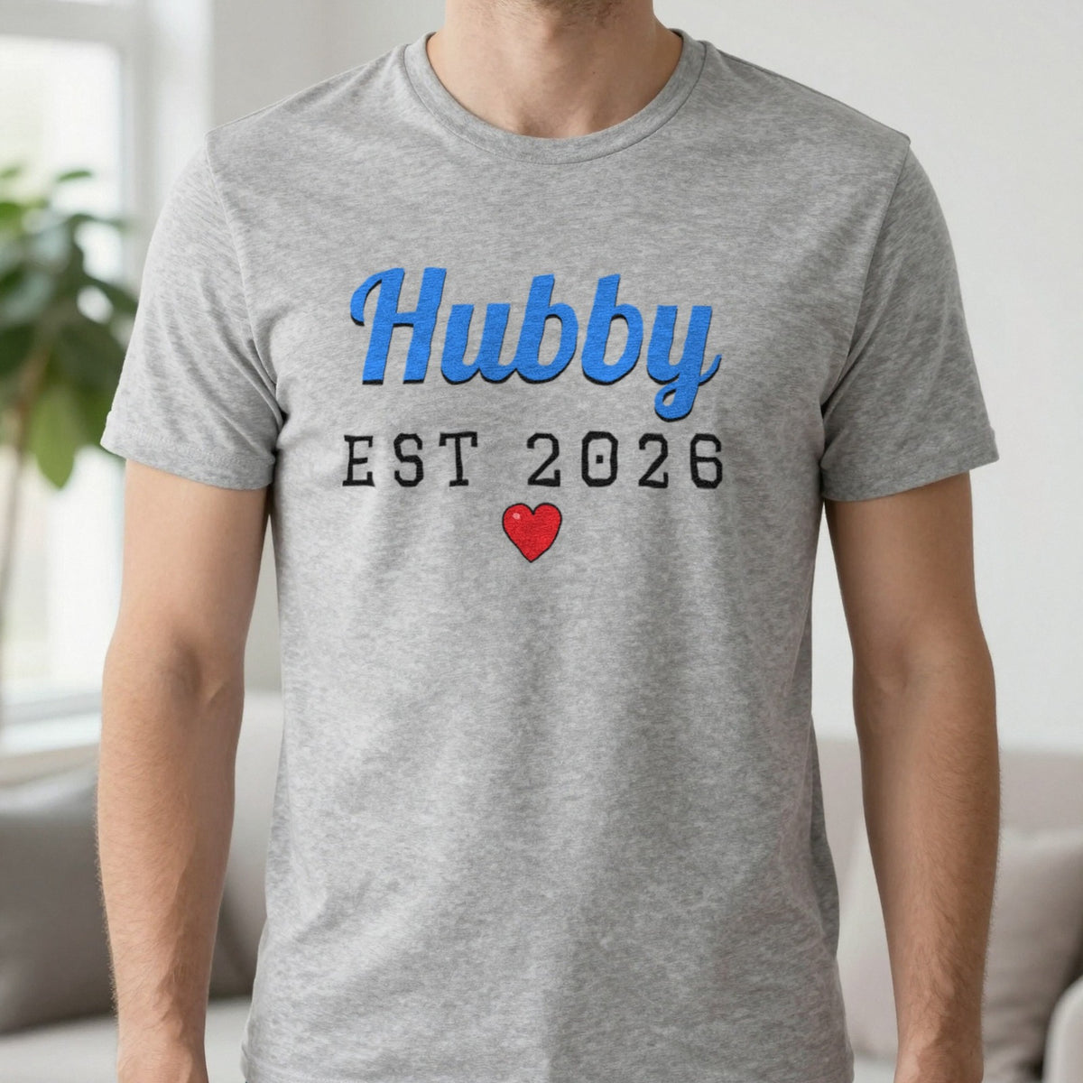 Personalised Hubby Est. T-Shirt T-Shirt in Sport Grey, worn, our photo