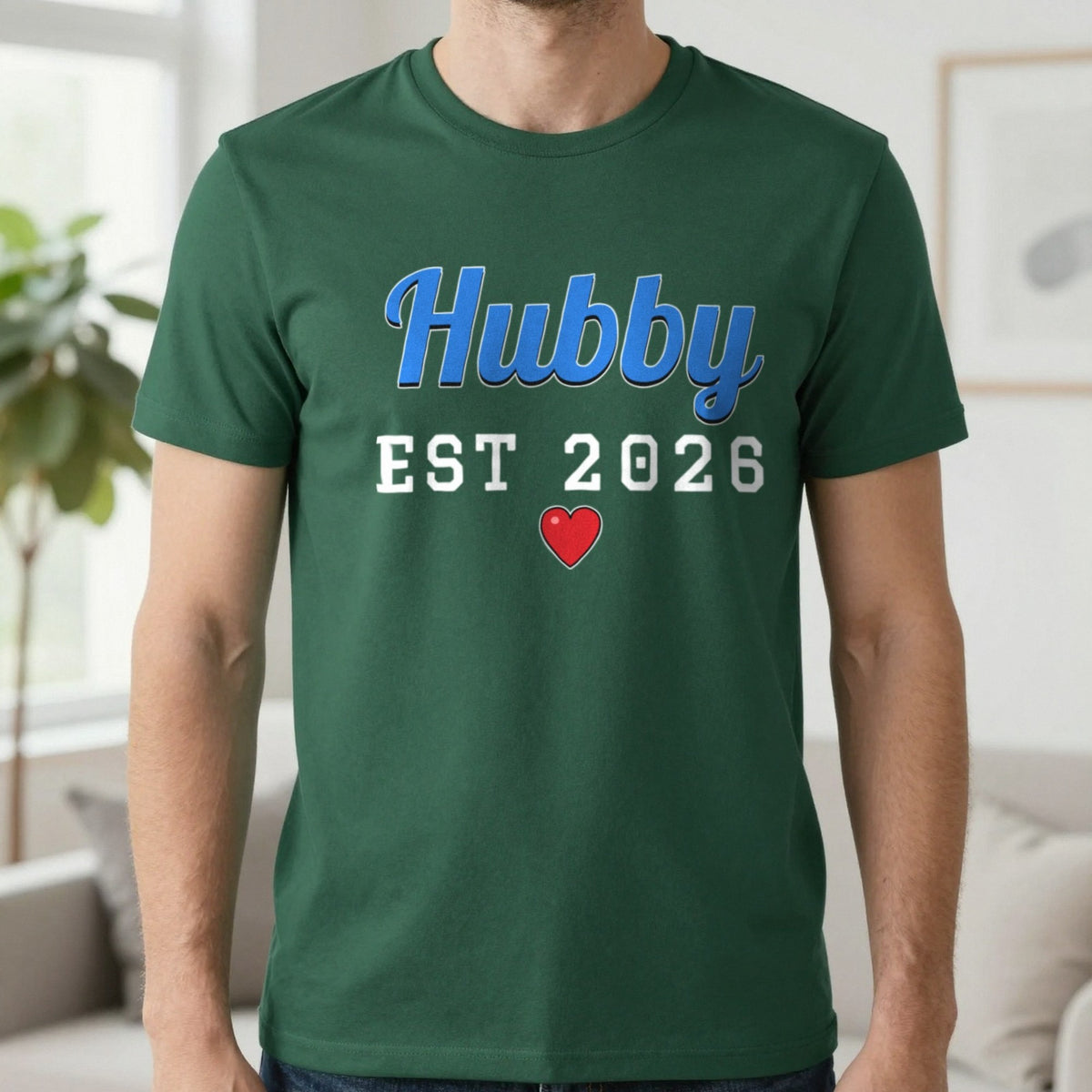 Personalised Hubby Est. T-Shirt T-Shirt in Forest Green, worn, our photo