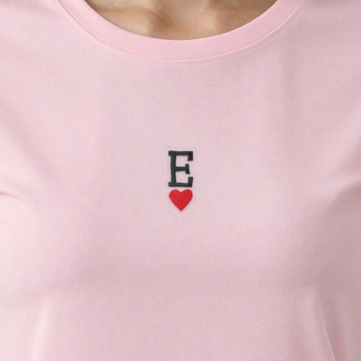 Initial Sweatshirt with a Heart, adult t-shirt in light pink, embroidered
