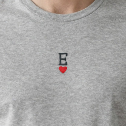 Initial Sweatshirt with a Heart, adult t-shirt in ash, embroidered
