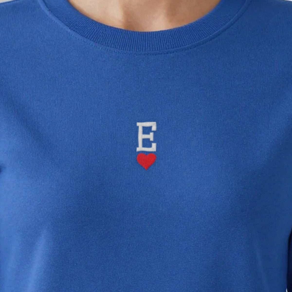 Initial Sweatshirt with a Heart, adult sweatshirt in royal, embroidered