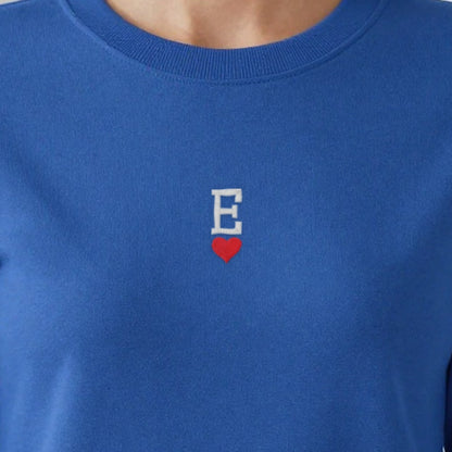 Initial Sweatshirt with a Heart, adult sweatshirt in royal, embroidered