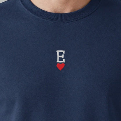 Initial Sweatshirt with a Heart, adult sweatshirt in navy, embroidered