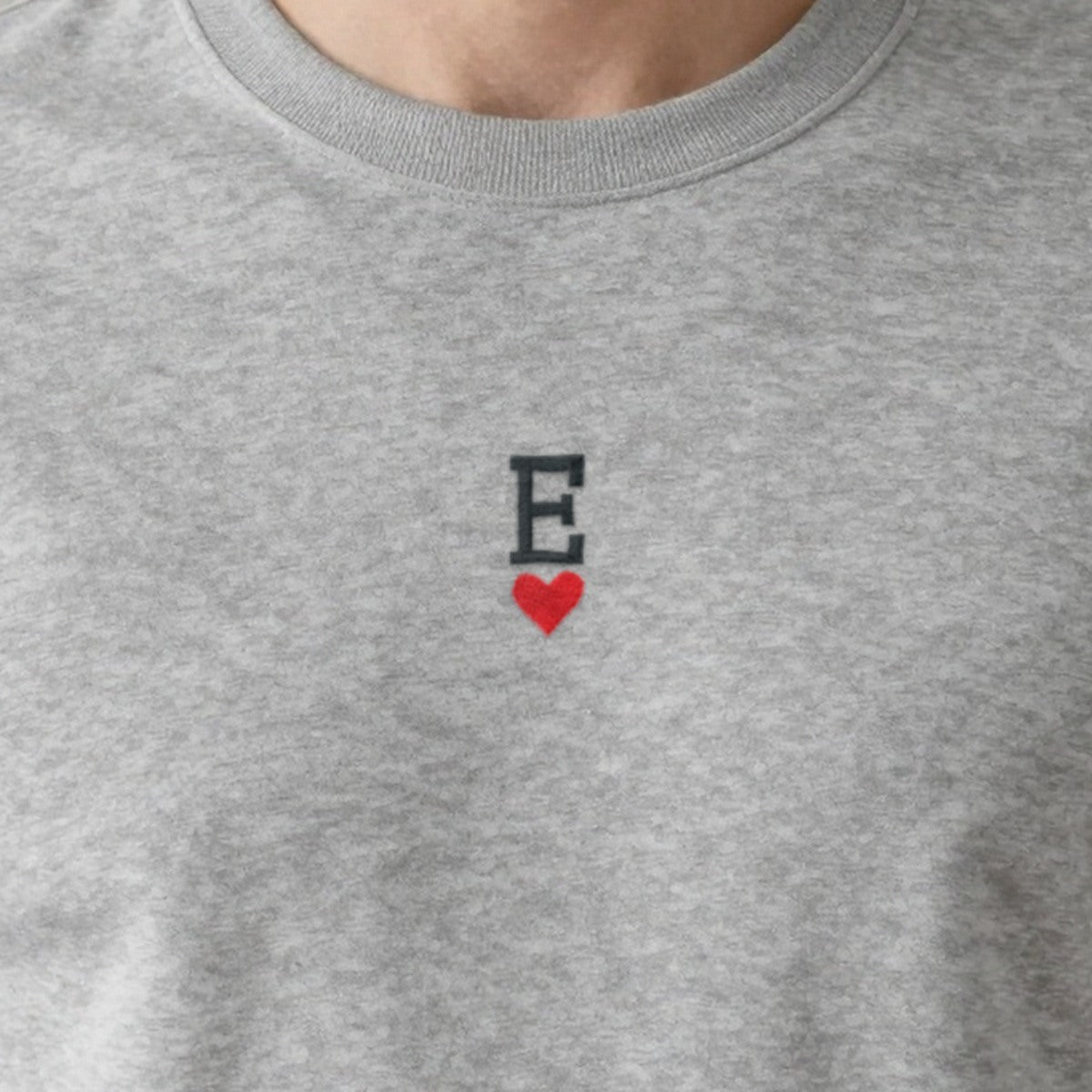 Initial Sweatshirt with a Heart, adult sweatshirt in ash, embroidered