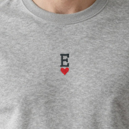 Initial Sweatshirt with a Heart, adult sweatshirt in ash, embroidered