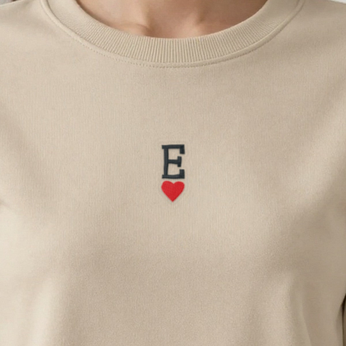 Initial Sweatshirt with a Heart, adult sweatshirt in sand, embroidered