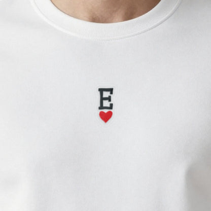 Initial Sweatshirt with a Heart, adult sweatshirt in white, embroidered