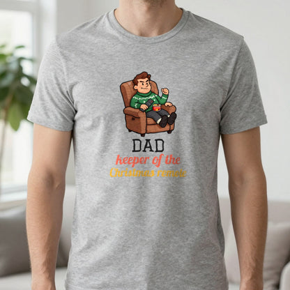 Personalised Keeper Of The Remote Christmas Jumper & T-Shirt T-Shirt in Sport Grey, worn, our photo
