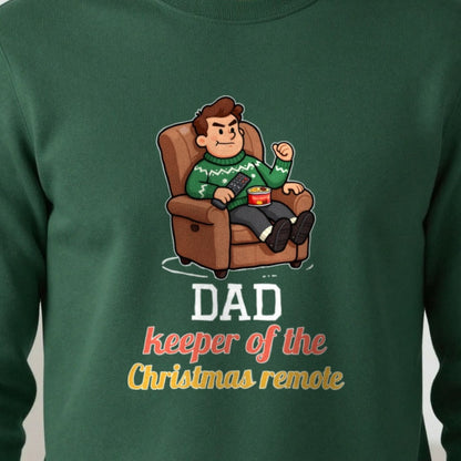 Personalised Keeper Of The Remote Christmas Jumper & T-Shirt print close-up, our photo