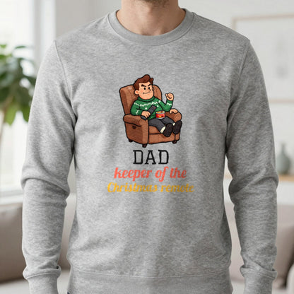 Personalised Keeper Of The Remote Christmas Jumper & T-Shirt Sweatshirt in Sport Grey, worn, our photo