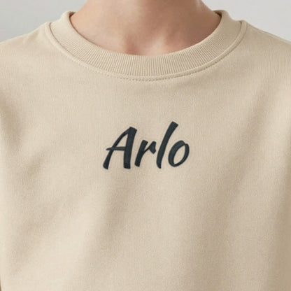 Kids Name Jumper, kids sweatshirt in sand, embroidered