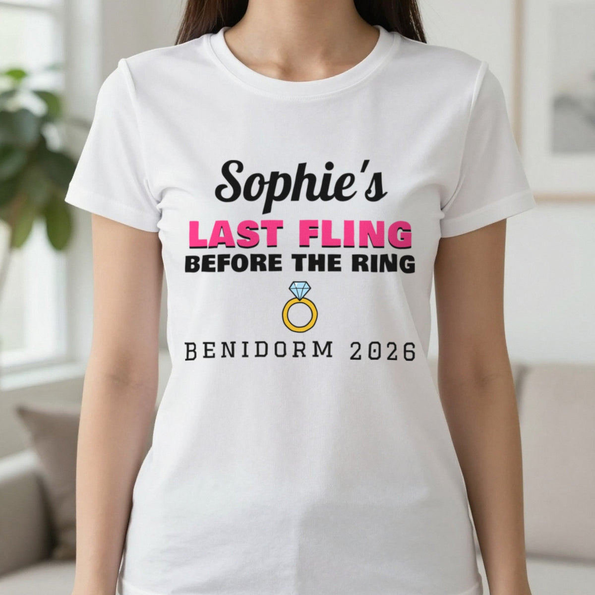 Personalised Last Fling Before The Ring T-Shirt T-Shirt in White, worn, our photo